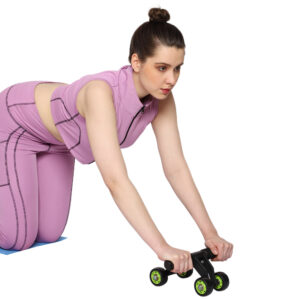 GHK F7 Abdominal 4 Wheel Ab Roller Complete Manual Exercise Training Kit with Free Knee Protection Mat Unisex