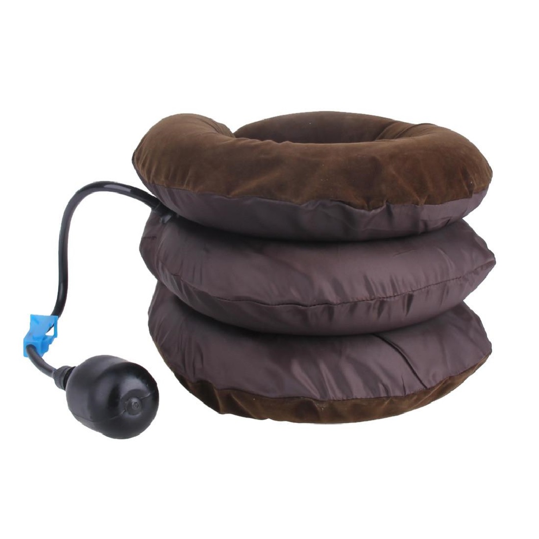 GHK H68 Inflatable Cervical Neck Traction Pillow Adjustable Portable & Compact Three Layer Neck & Shoulder Pain Relief Massager, Brown