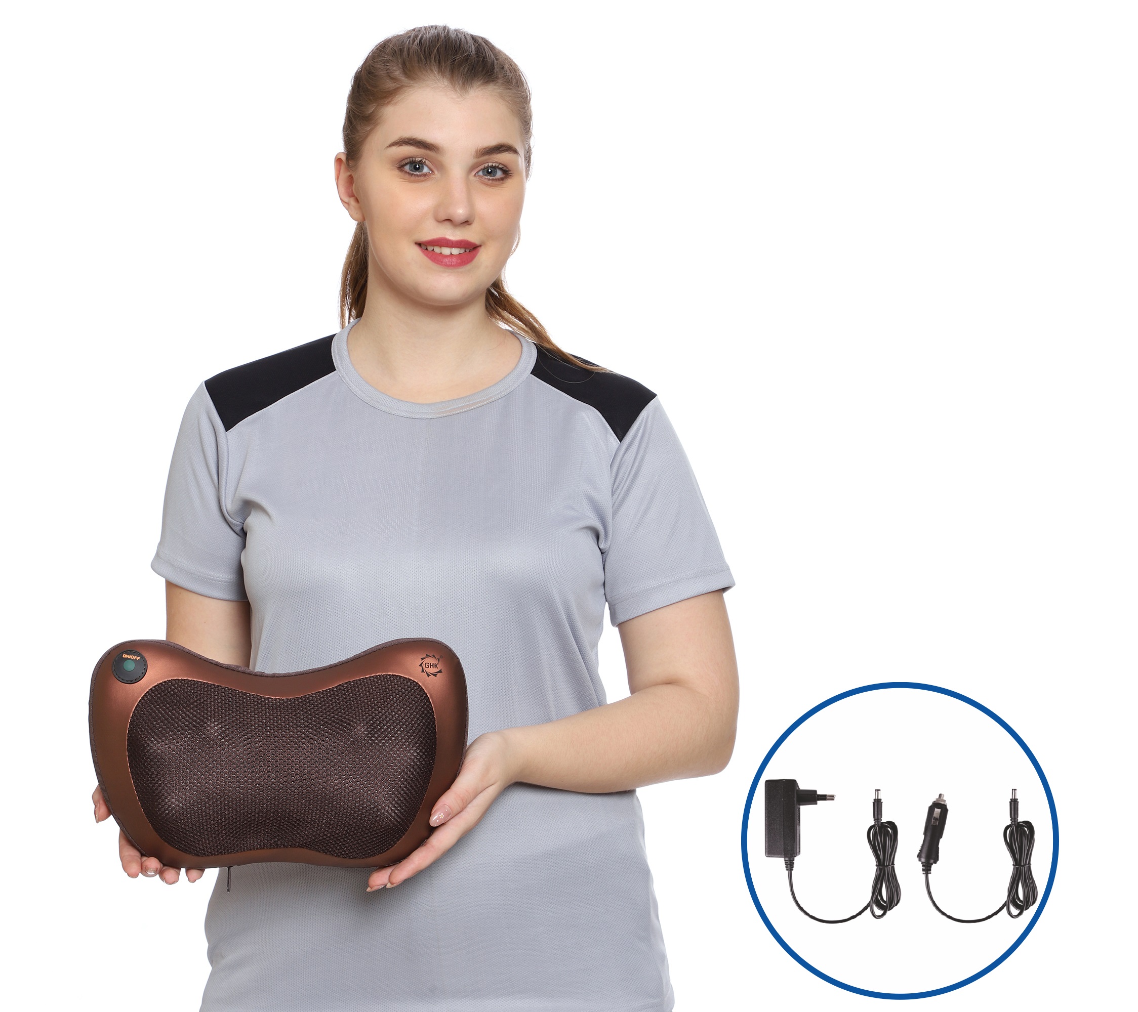 GHK H80 Back & Neck Kneading Massage Pillow for Complete Relaxation with AC Adaptor & Car Charger