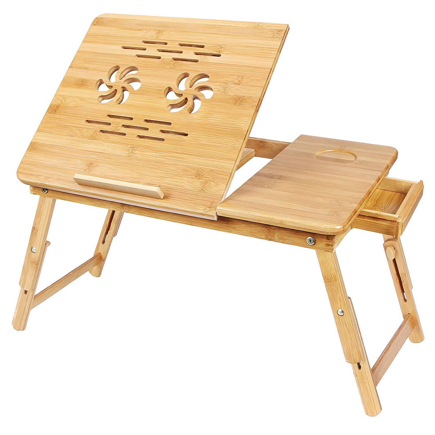 GHK M10 Portable Lapdesk Bamboo Wood Foldable Laptop Table Multipurpose Writing,Working,Eating,Reading Height Adjustable