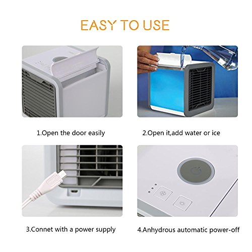 GHK M3 Portable Compact Humidifies and Purifies Air Cooler with 7 Colors Changing LED Light (White Grey)
