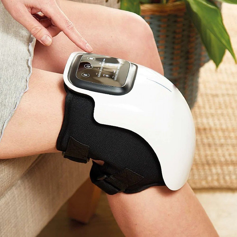 GHK H103 Wireless Rechargeable Relaxing Knee Massager for Joint Pain Relief, with Heat Therapy & Vibration, Strap Up Back Design, Large LED Screen